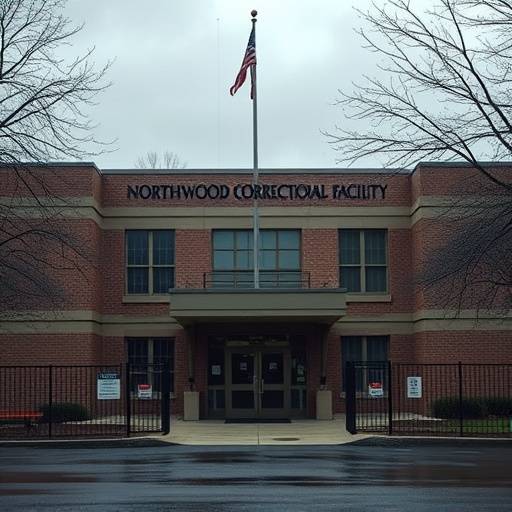 Exterior view of Northwood Correctional Facility, showcasing the main entrance and surrounding grounds.