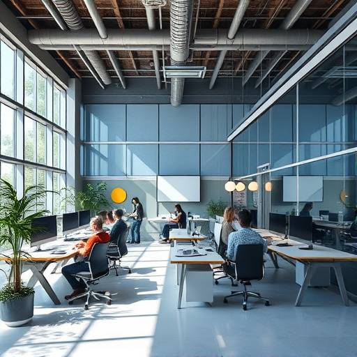 Scene from a corporate video showcasing a tech startup's innovative office space.