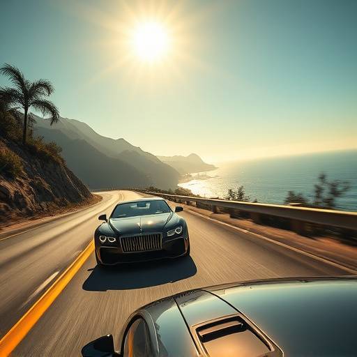 Still from a commercial featuring a luxury car driving along the Pacific Coast Highway.